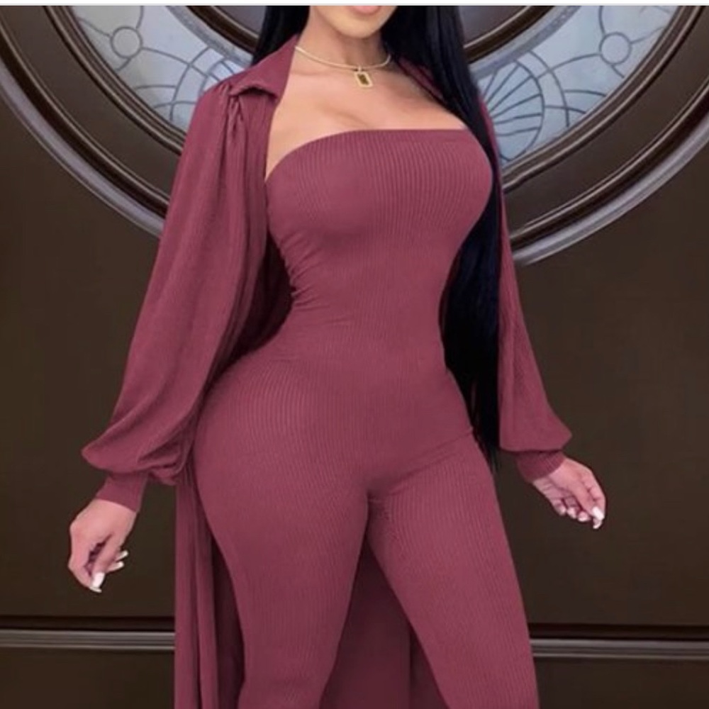 Long sleeves cardigan with tube jumpsuit